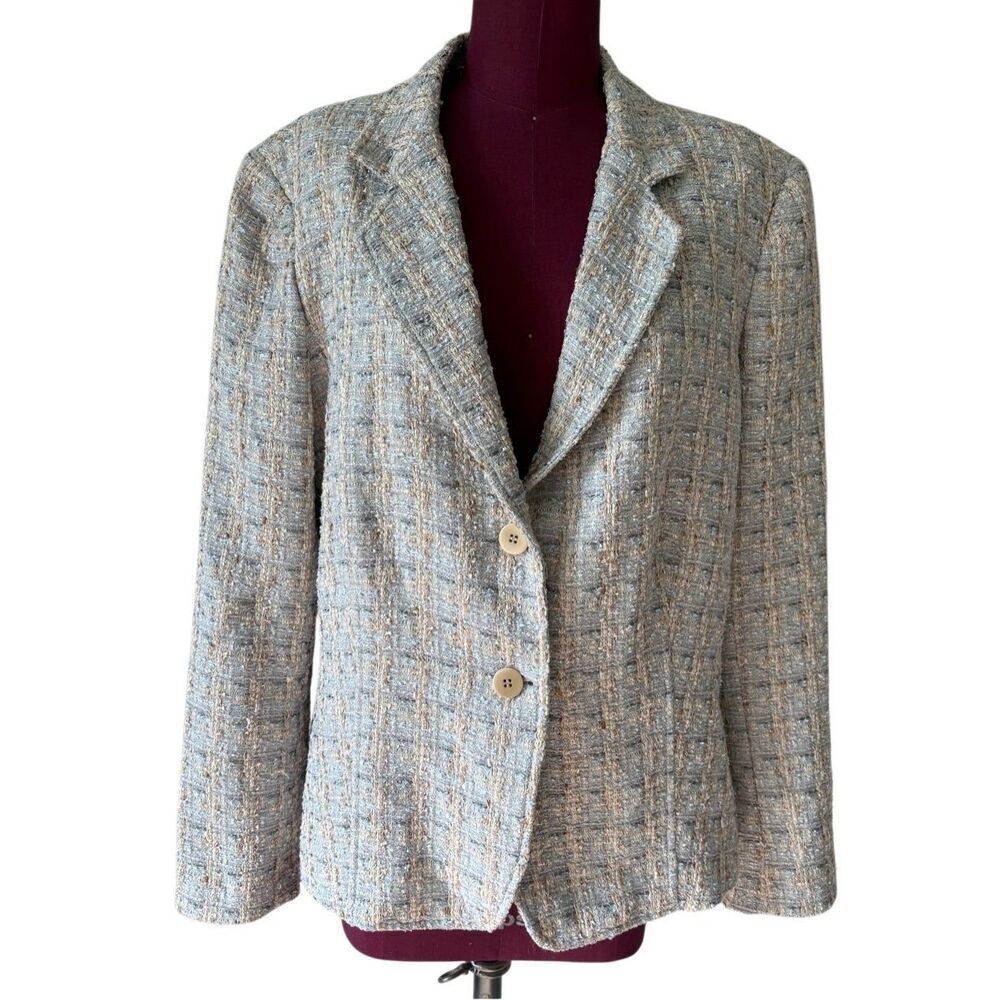 Santorelli Tweed Jacket Blazer size 16 Button Front‎ Cream Blue